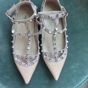 Valentino Garavani Rockstud Studded Ballerina Caged Pointed Toe Flats SZ 39